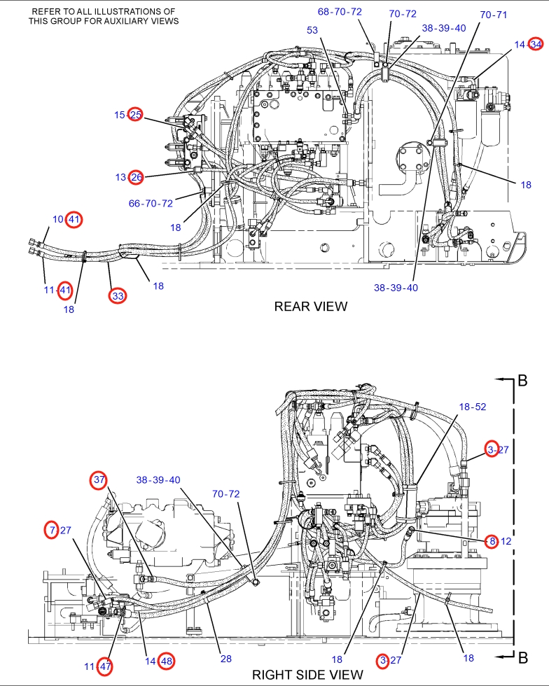 Caterpillar CAT®316E L installation diagram showing hydraulic hose 184-9156 at Pipe No. 33
