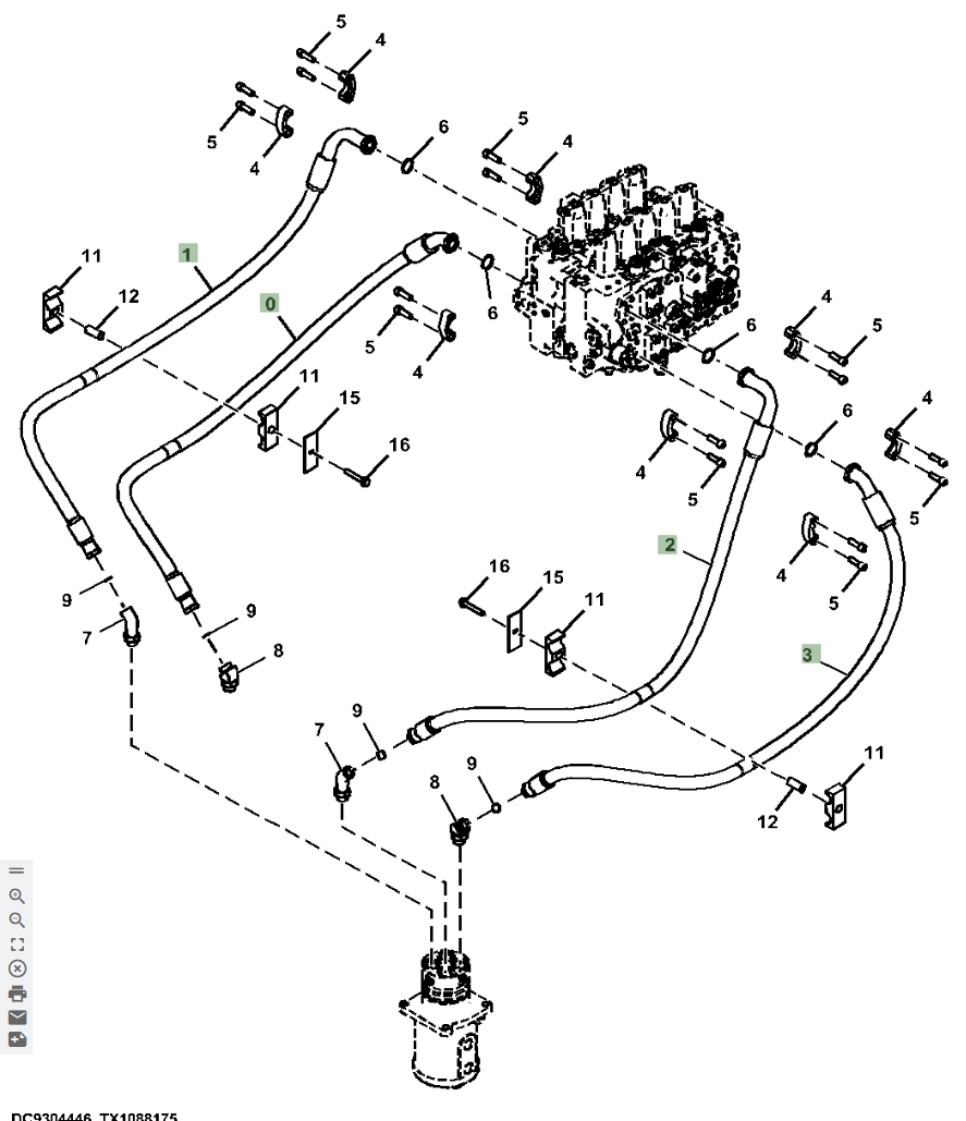 Hitachi ZX870LC-6 installation diagram showing hydraulic hose 4652982 at Pipe No. 1