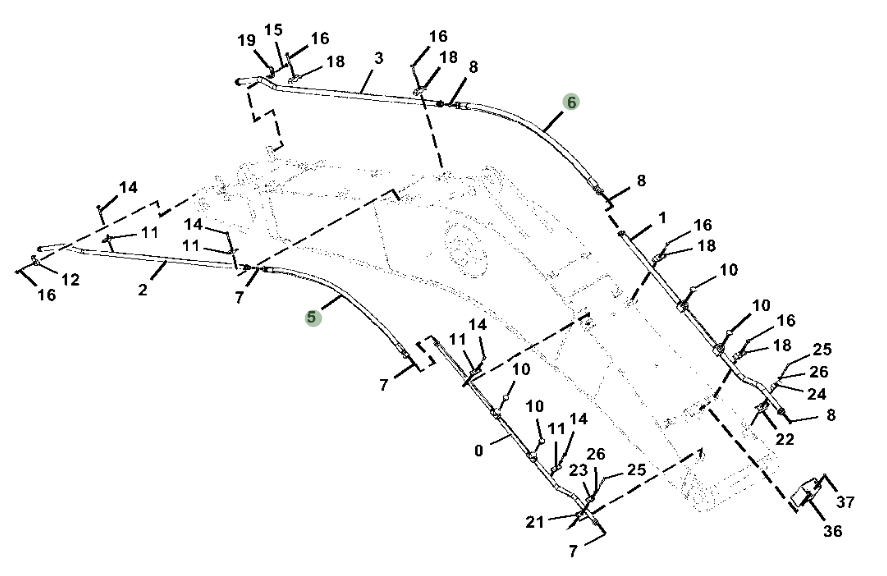 Hitachi ZX350LC-5N installation diagram showing hydraulic hose 4650195 at Pipe No. 6