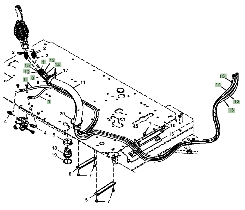 Hitachi ZX210LC-5N installation diagram showing hydraulic hose 4643180 at Pipe No. 13