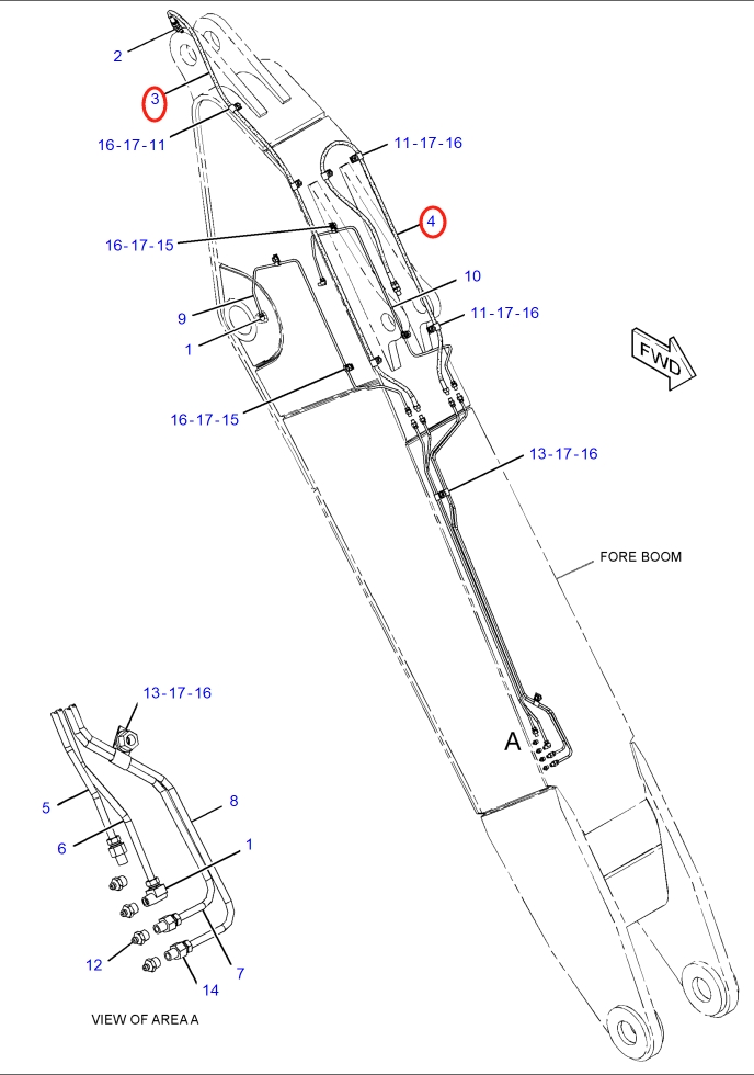 Caterpillar CAT®315F LCR installation diagram showing hydraulic hose 306-3721 at Pipe No. 4