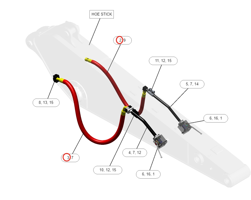 Caterpillar CAT®316F installation diagram showing hydraulic hose 237-3227 at Pipe No. 2