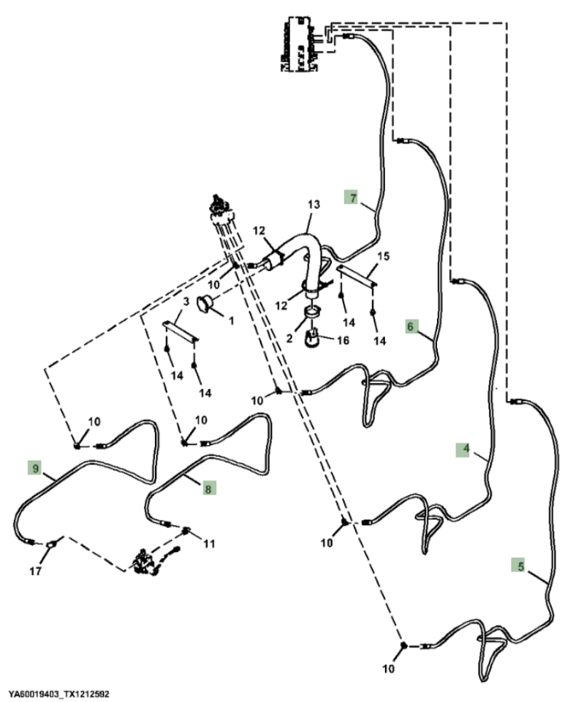 Hitachi ZX210F-LL-6N installation diagram showing hydraulic hose 4707585 at Pipe No. 9