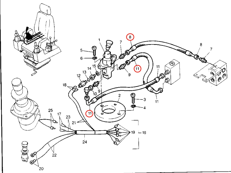 Caterpillar CAT®224B installation diagram showing hydraulic hose 8U-0350 at Pipe No. 8