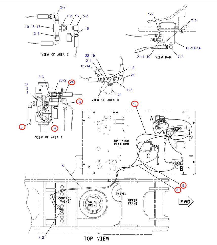 Caterpillar CAT®317B LN installation diagram showing hydraulic hose 4I-6233 at Pipe No. 9