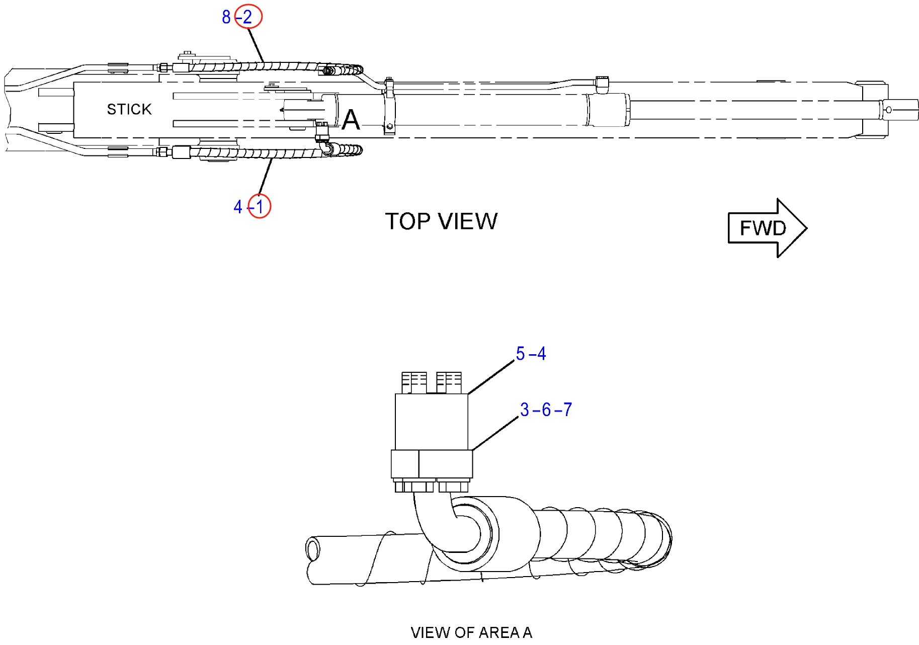 Caterpillar CAT®313F LGC installation diagram showing hydraulic hose 124-0838 at Pipe No. 2