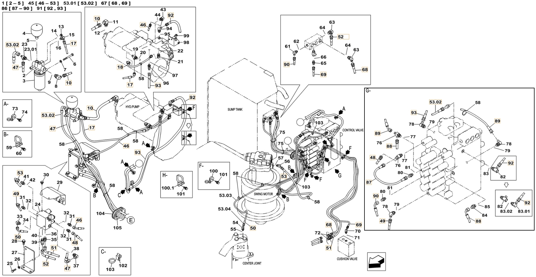 Case CX300C-8 installation diagram showing hydraulic hose KHJ2440 at Pipe No. 50