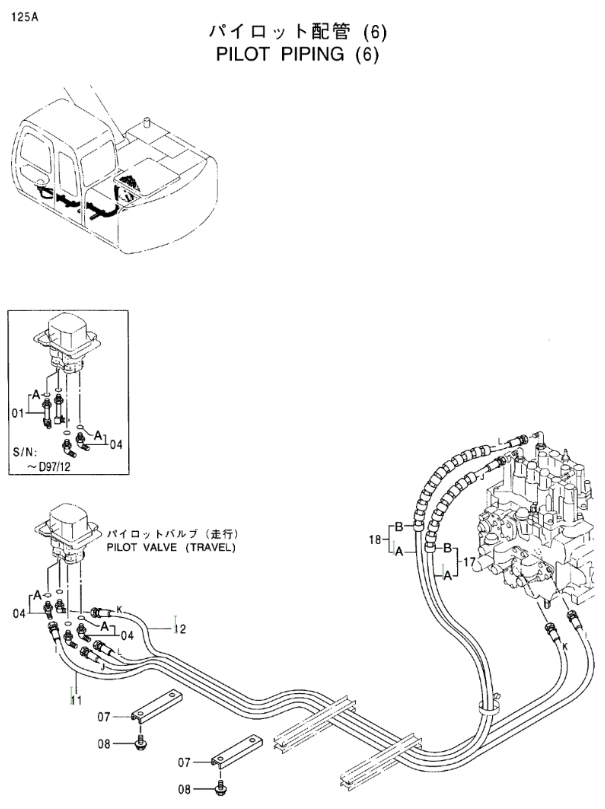 Hitachi EX100M-5 installation diagram showing hydraulic hose 4432099 at Pipe No. 11