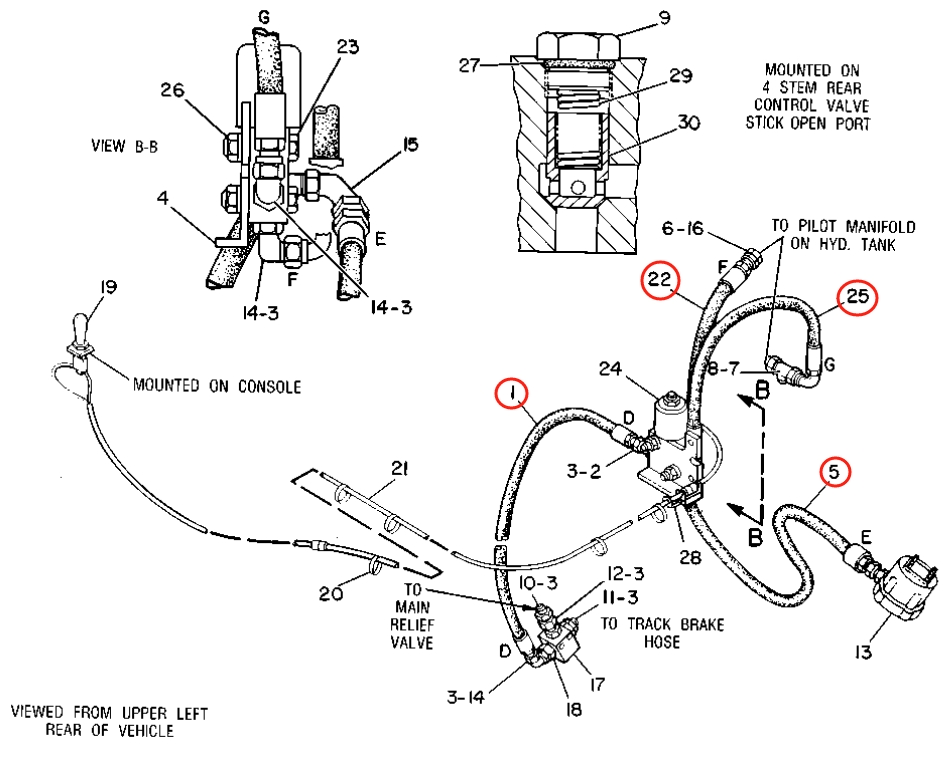 Caterpillar CAT®225B installation diagram showing hydraulic hose 8R-0944 at Pipe No. 1