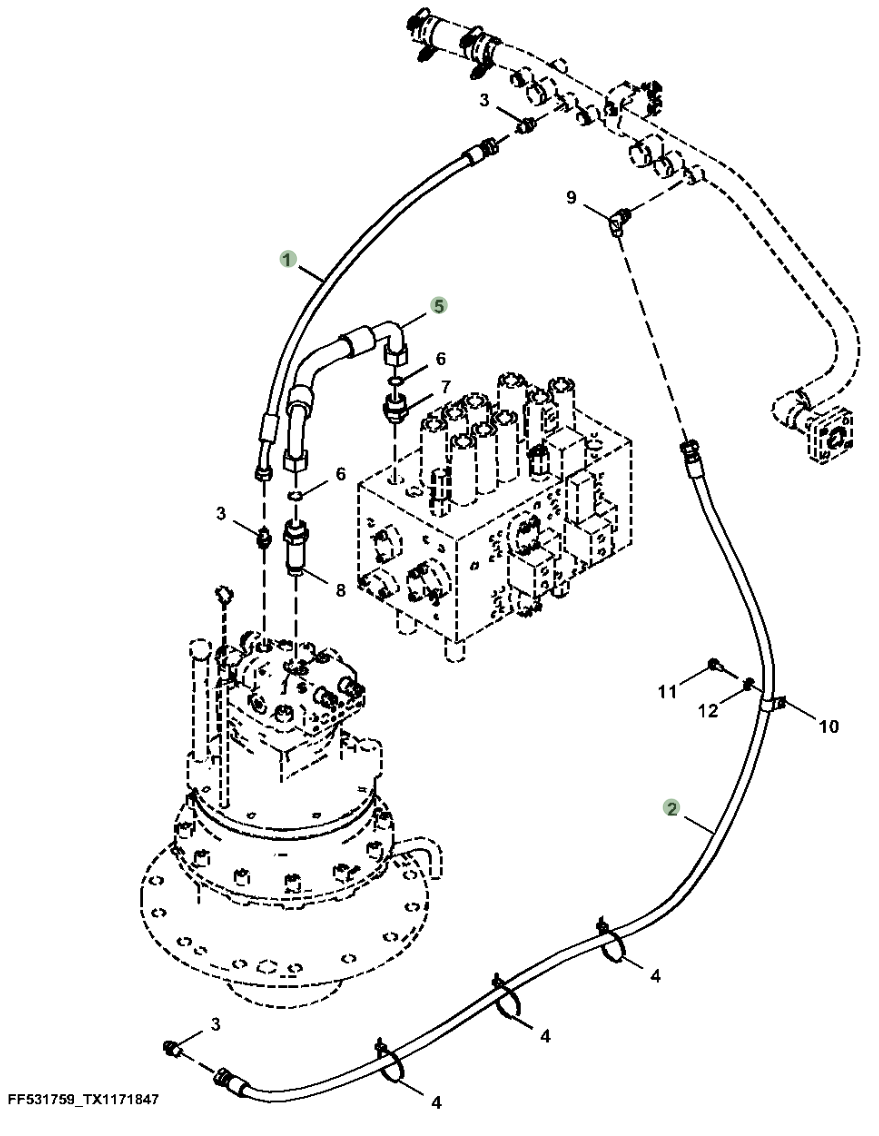 Hitachi ZX250LC-6N installation diagram showing hydraulic hose 4267667 at Pipe No. 2