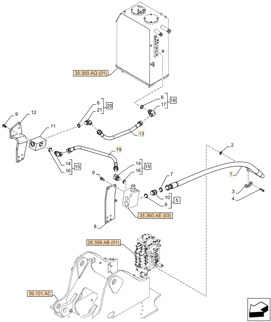 Case CX250D LC installation diagram showing hydraulic hose KRJ11540 at Pipe No. 19