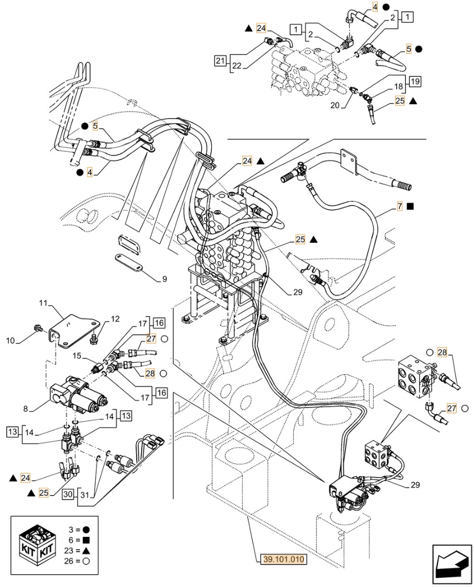 Case CX75C SR installation diagram showing hydraulic hose KHJ2440 at Pipe No. 24