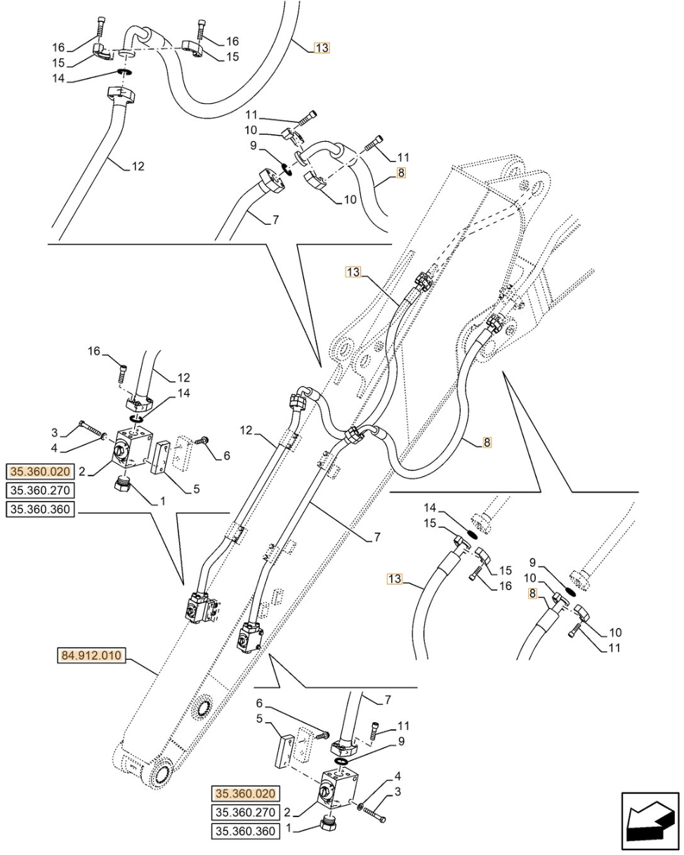Case CX300E LC installation diagram showing hydraulic hose KBV17880 at Pipe No. 8