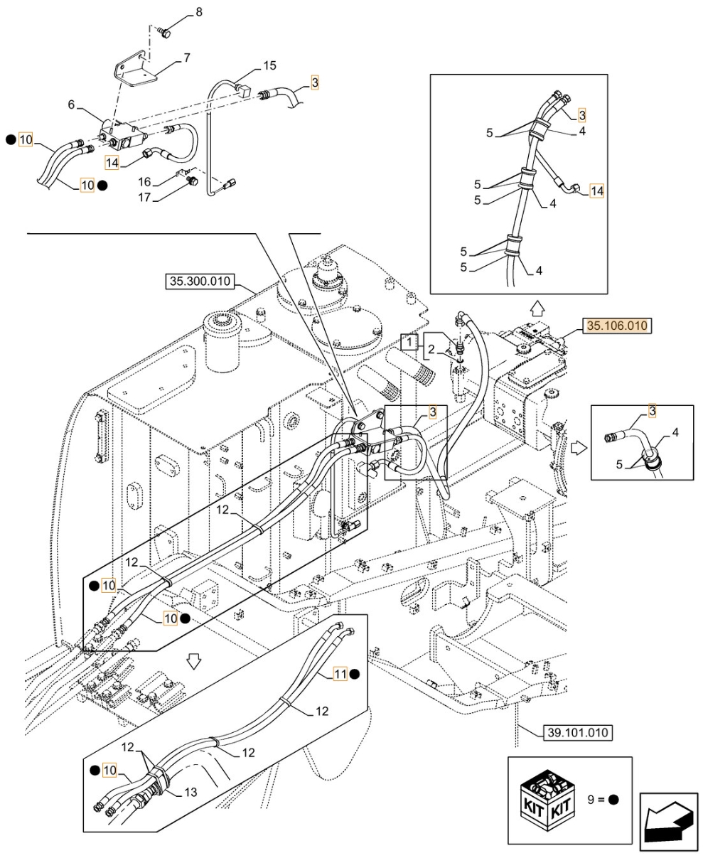 Case CX210D NLC installation diagram showing hydraulic hose 167873A1 at Pipe No. 14