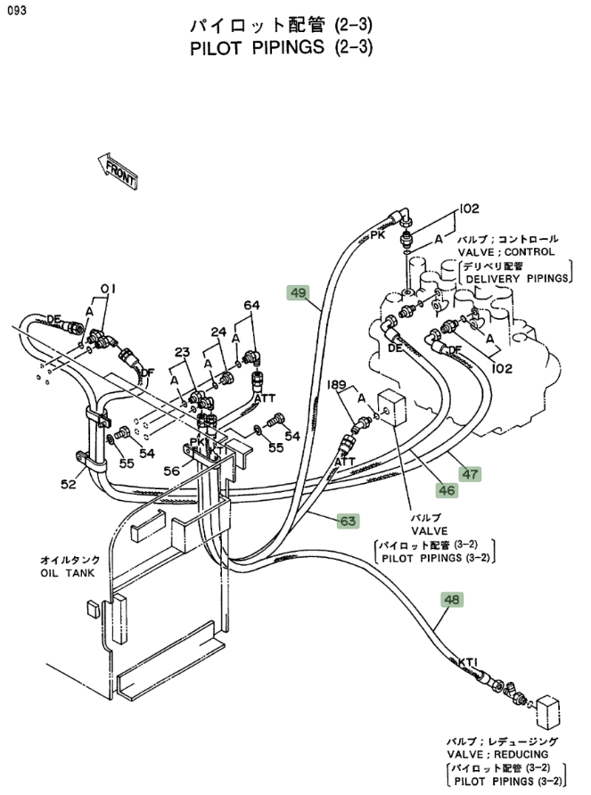 Hitachi EX400LC installation diagram showing hydraulic hose 4222081 at Pipe No. 49