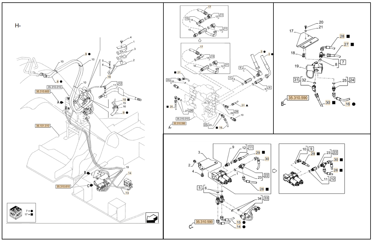 Case CX75C SR installation diagram showing hydraulic hose KHJ2194 at Pipe No. 13