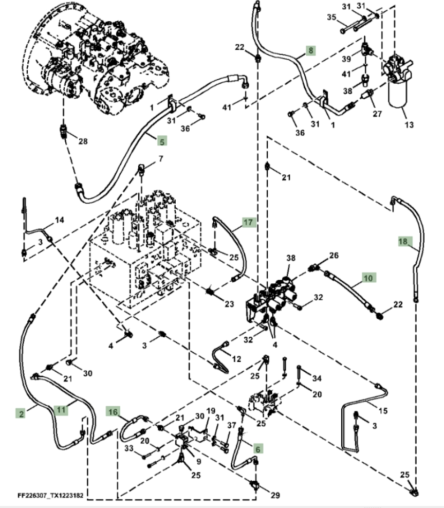 Hitachi ZX260FLC-FE-6N installation diagram showing hydraulic hose 4445276 at Pipe No. 10