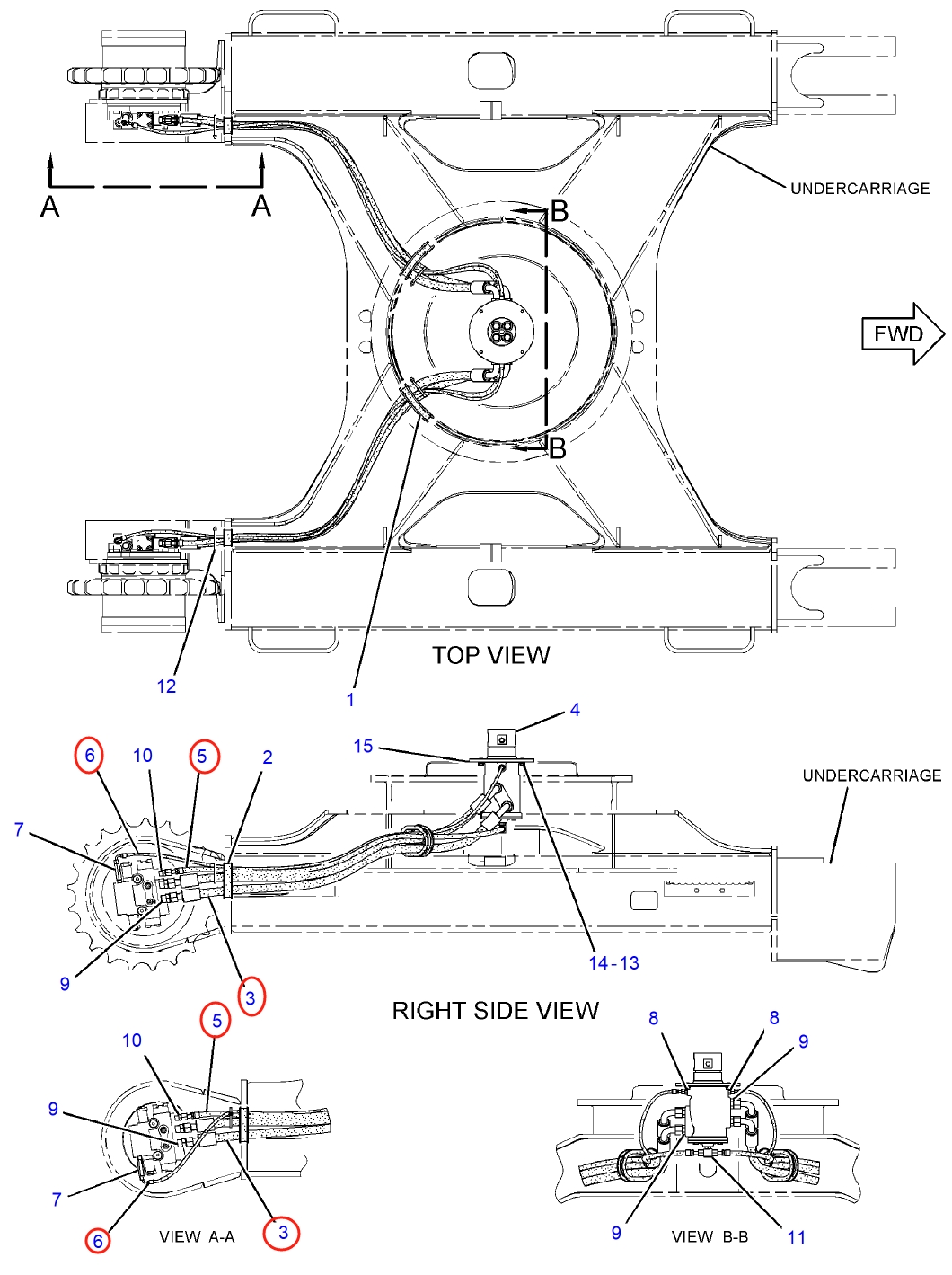 Caterpillar CAT®312D2 GC installation diagram showing hydraulic hose 307-5096 at Pipe No. 5