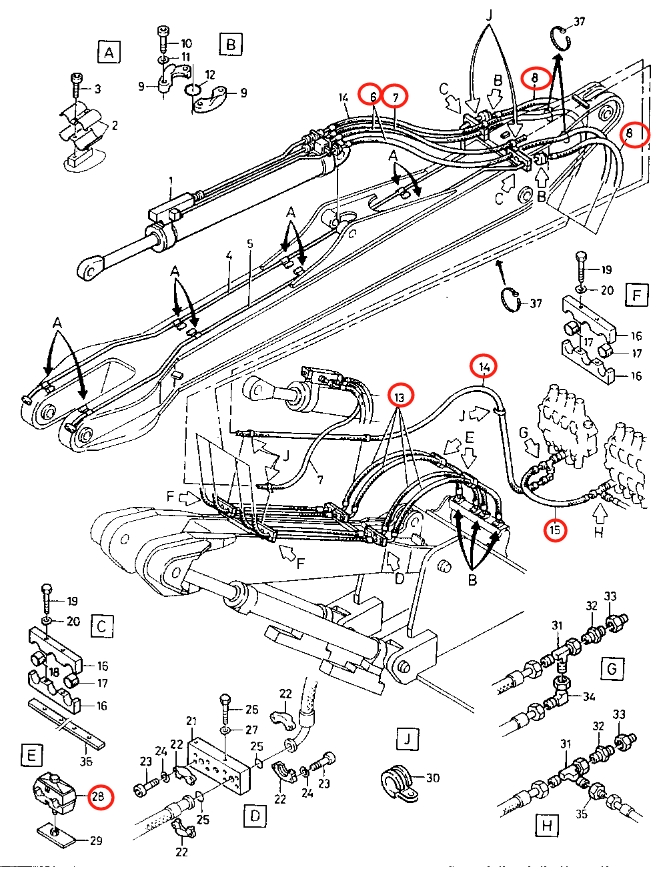 Caterpillar CAT®212 installation diagram showing hydraulic hose 8U-4335 at Pipe No. 6