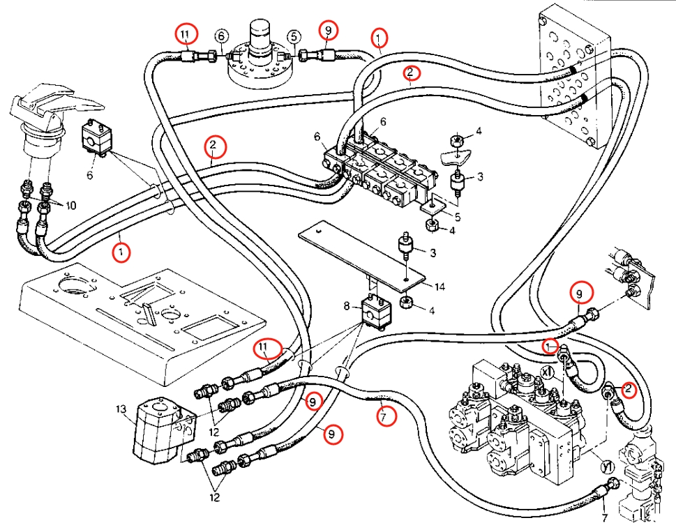 Caterpillar CAT®224B installation diagram showing hydraulic hose 8U-0106 at Pipe No. 9