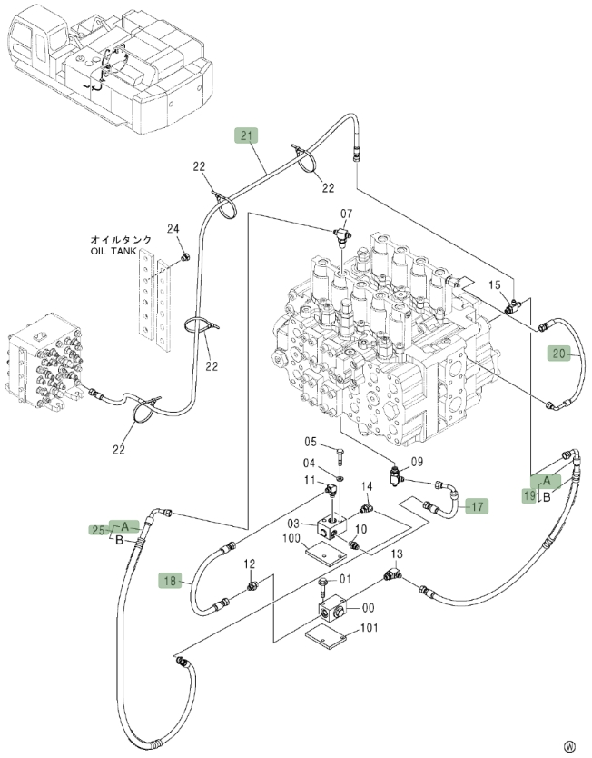 Hitachi ZX800 installation diagram showing hydraulic hose 4449711 at Pipe No. 21