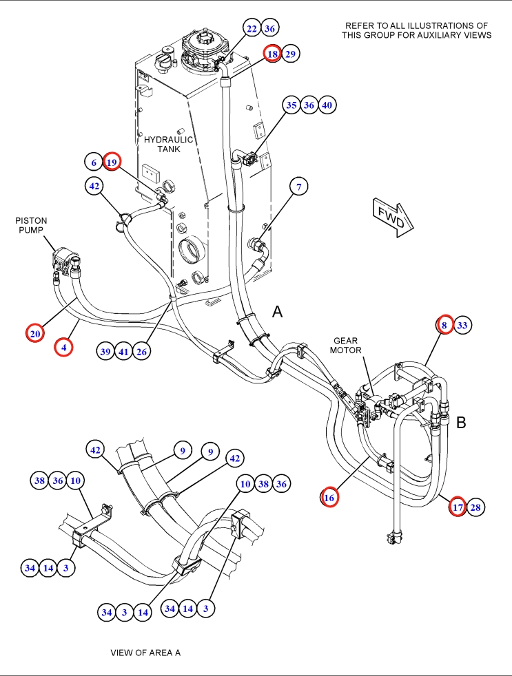 Caterpillar CAT®M315F installation diagram showing hydraulic hose 141-9888 at Pipe No. 4