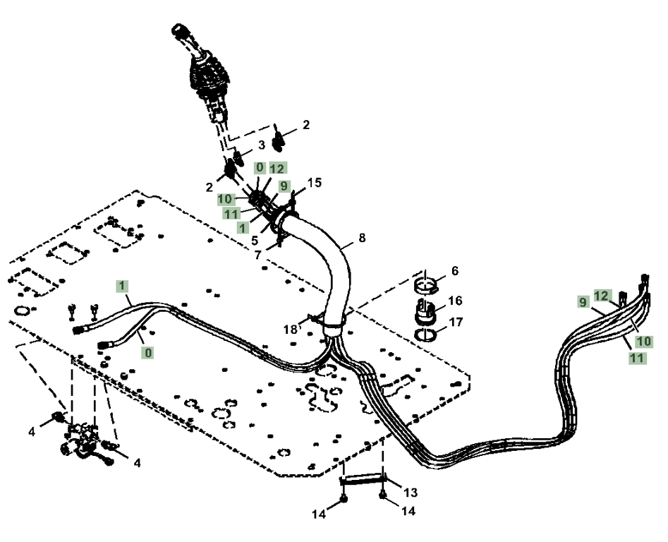 Hitachi ZX210LC-5A installation diagram showing hydraulic hose 4713021 at Pipe No. 1