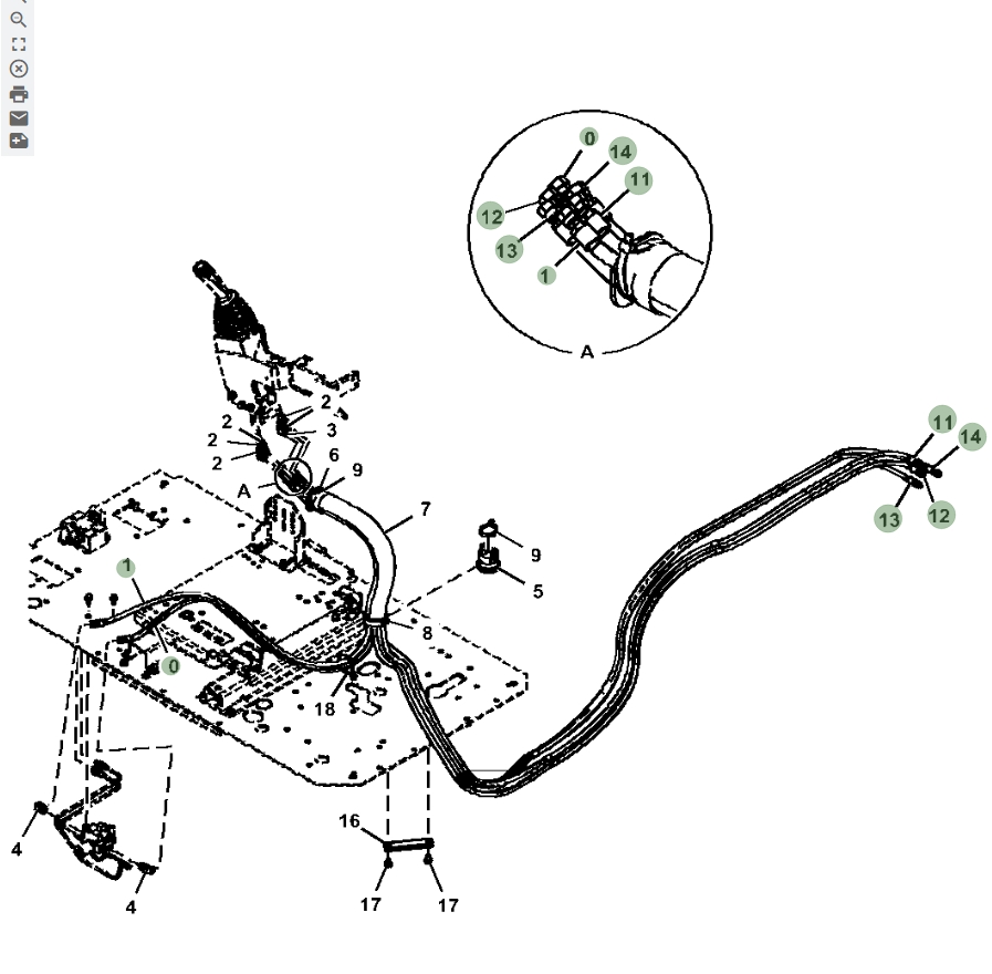 Hitachi ZX670LC-5G installation diagram showing hydraulic hose 4713138 at Pipe No. 1