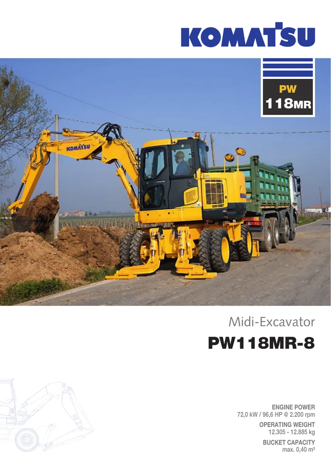 Komatsu PW118MR-8 machine manual cover: komatsu-pw118mr-8-122e66817364-product-brochure