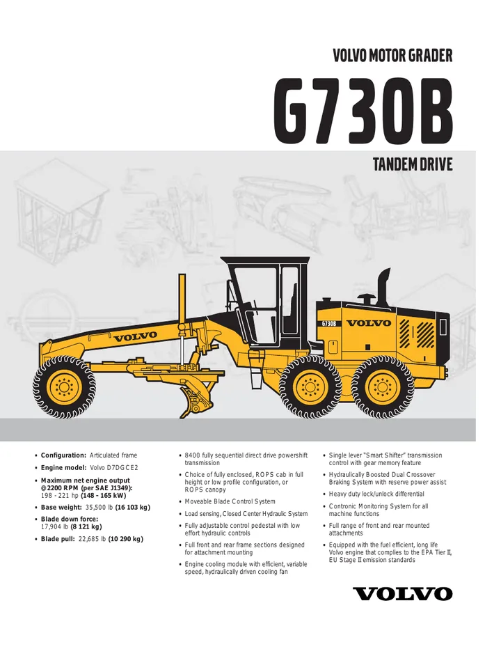 Volvo G730B machine manual cover: Volvo G730B Archived product document