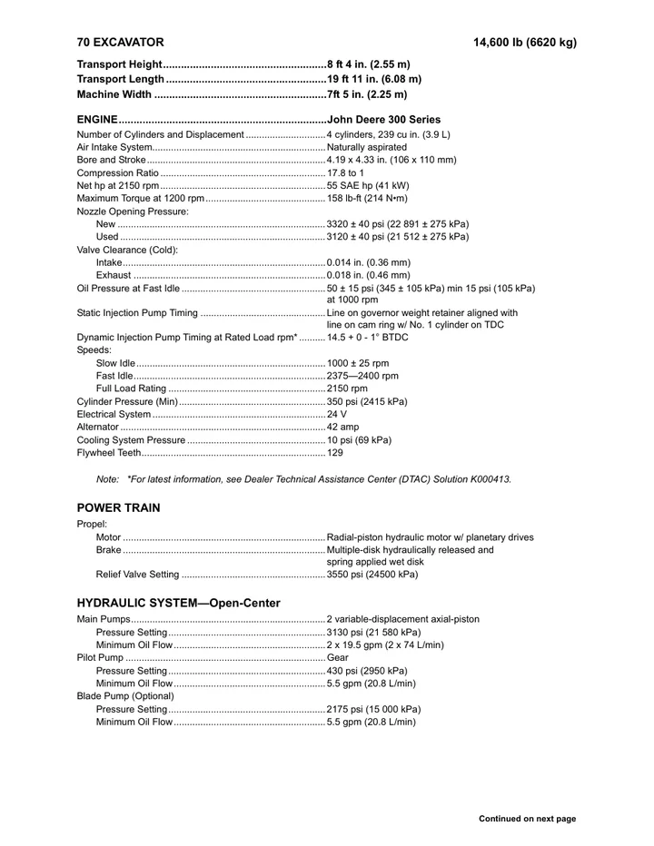John Deere 70 machine manual cover: john-deere-70-340a852a18-official-brochure