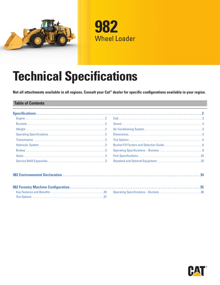 Caterpillar CAT®982 machine manual cover: Caterpillar CAT®982 Technical specification