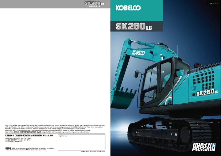 Kobelco SK260LC-10 machine manual cover: Kobelco SK260LC-10 Product brochure