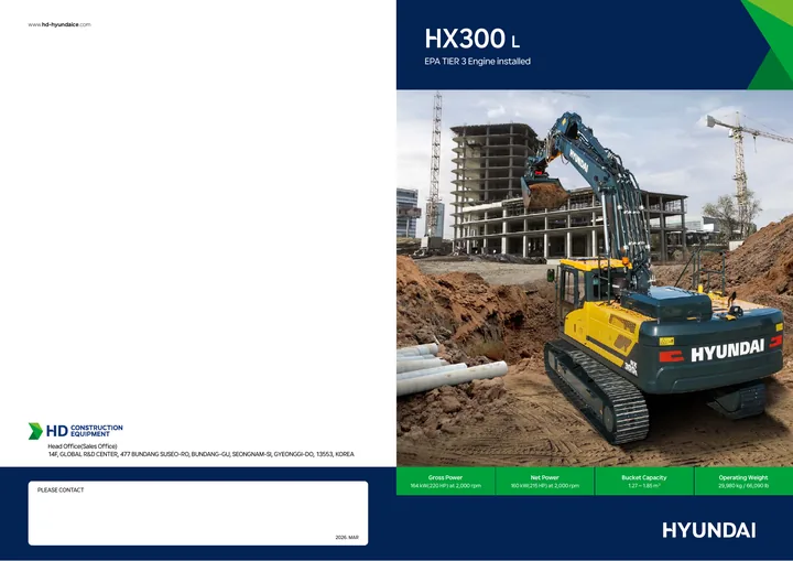Hyundai HX300 L machine manual cover: hyundai-hx300l-t3-seq-386-product-catalog-en-29409d6e-0de