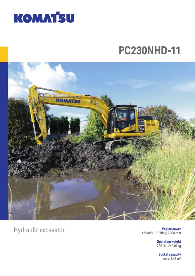 Komatsu PC230NHD-11 machine manual cover: komatsu-pc230nhd-11-e96c437886b4-product-brochure