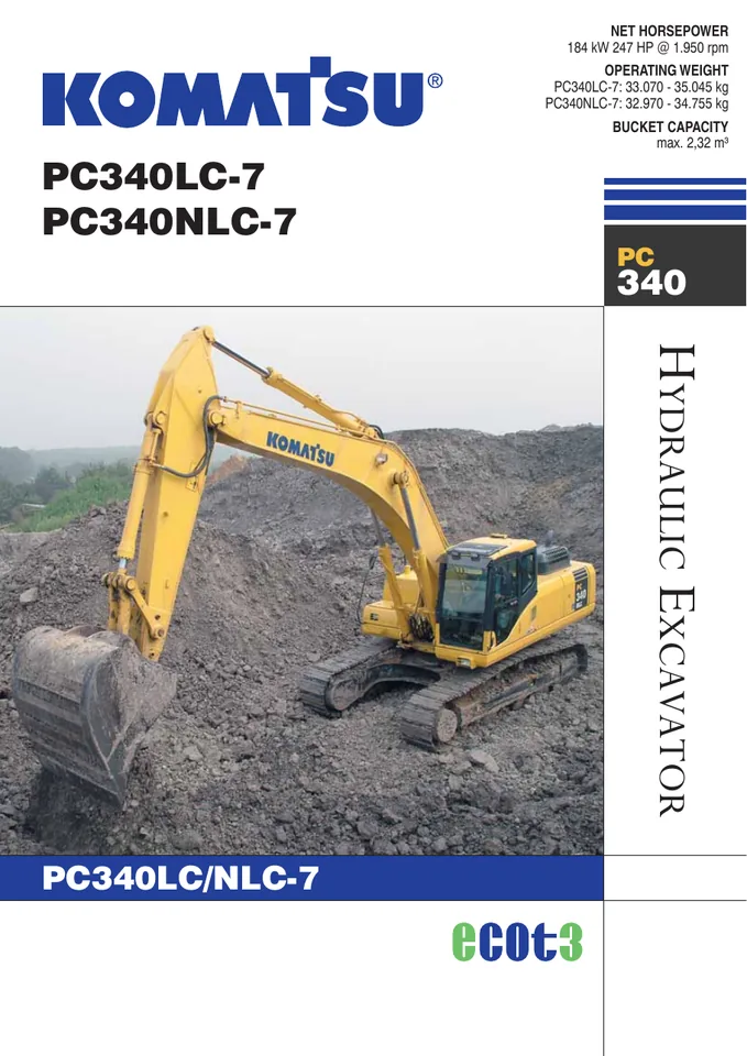 Komatsu PC340LC-7 machine manual cover: komatsu-pc340lc-7-820d140b029f-product-brochure