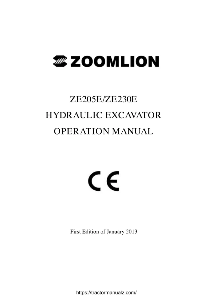 Zoomlion ZE205E machine manual cover: zoomlion-ze205e-ze230e-operation-manual-2013