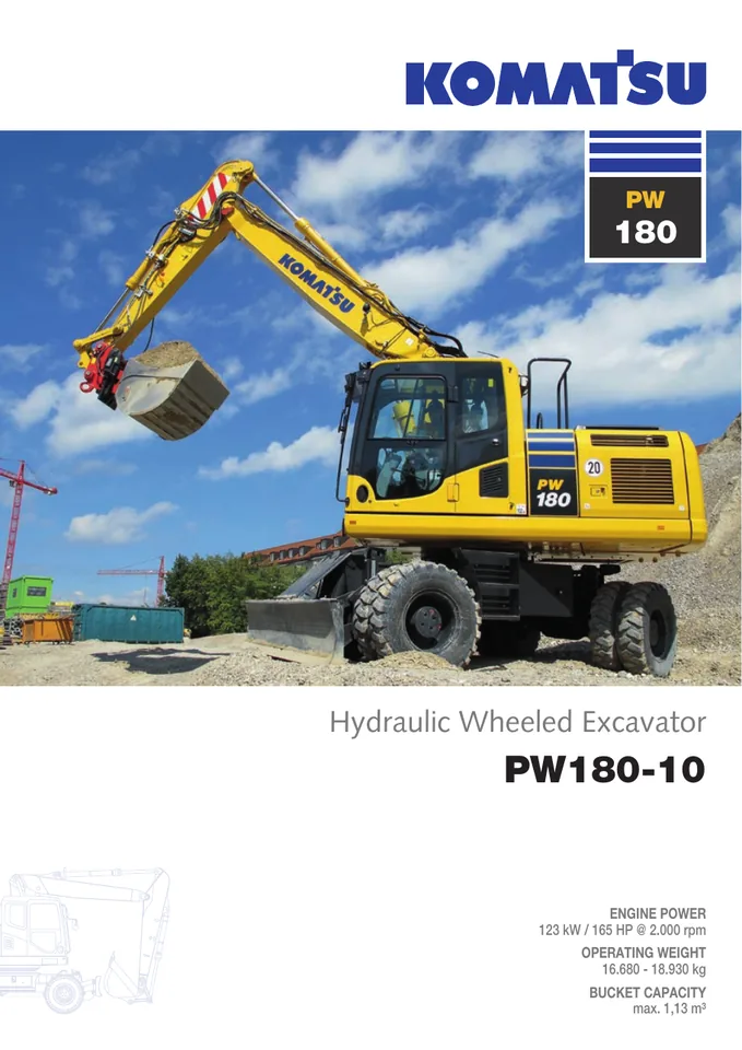 Komatsu PW180-10 machine manual cover: komatsu-pw180-10-bce154d3f1e7-product-brochure