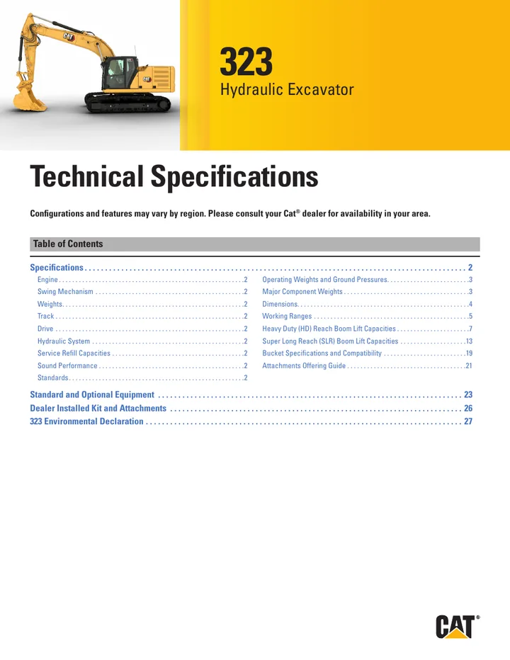 Caterpillar CAT®323 machine manual cover: Caterpillar CAT®323 Technical specification
