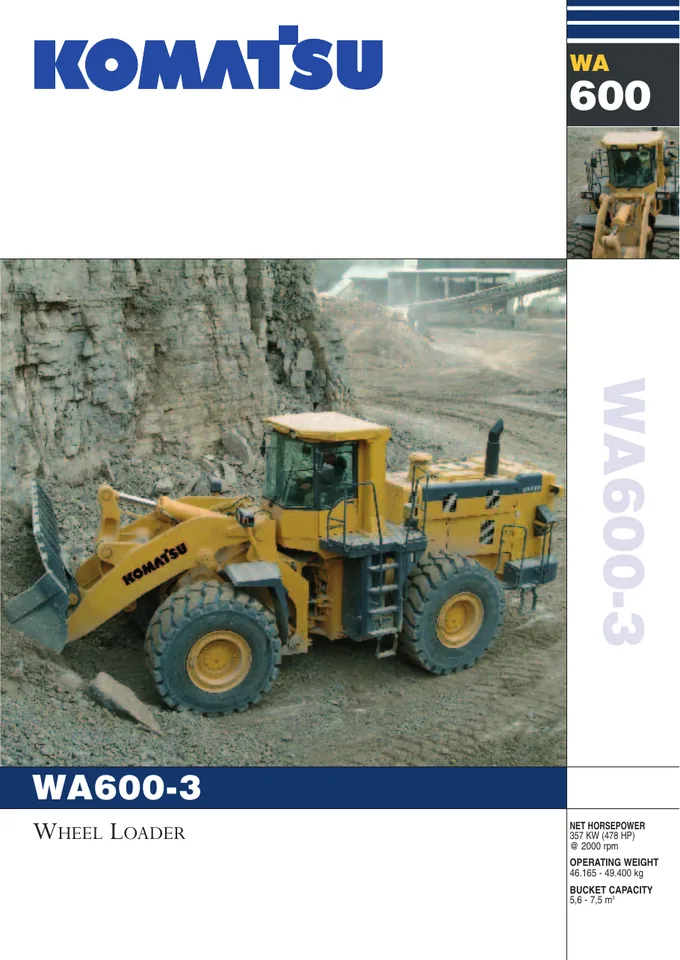 Komatsu WA600-3 machine manual cover: komatsu-wa600-3-5238172006c9-product-brochure