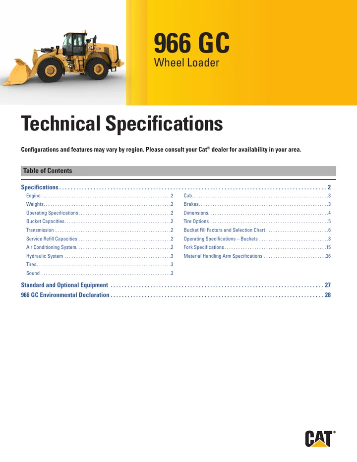 Caterpillar CAT®966 GC machine manual cover: Caterpillar CAT®966 GC Technical specification