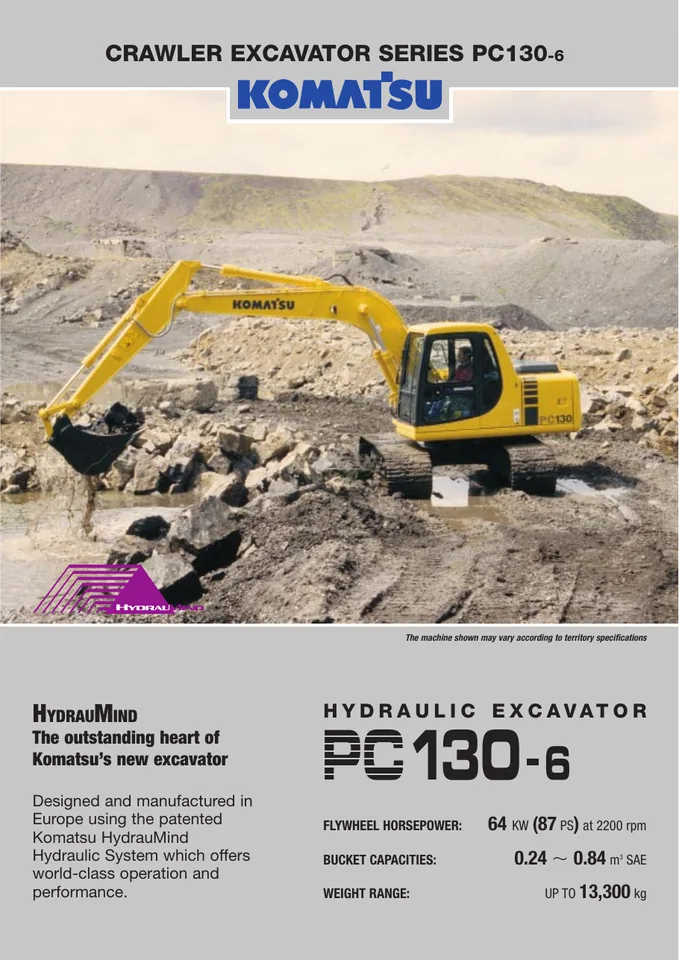 Komatsu PC130-6 machine manual cover: komatsu-pc130-6-8f9dec73d58c-product-brochure