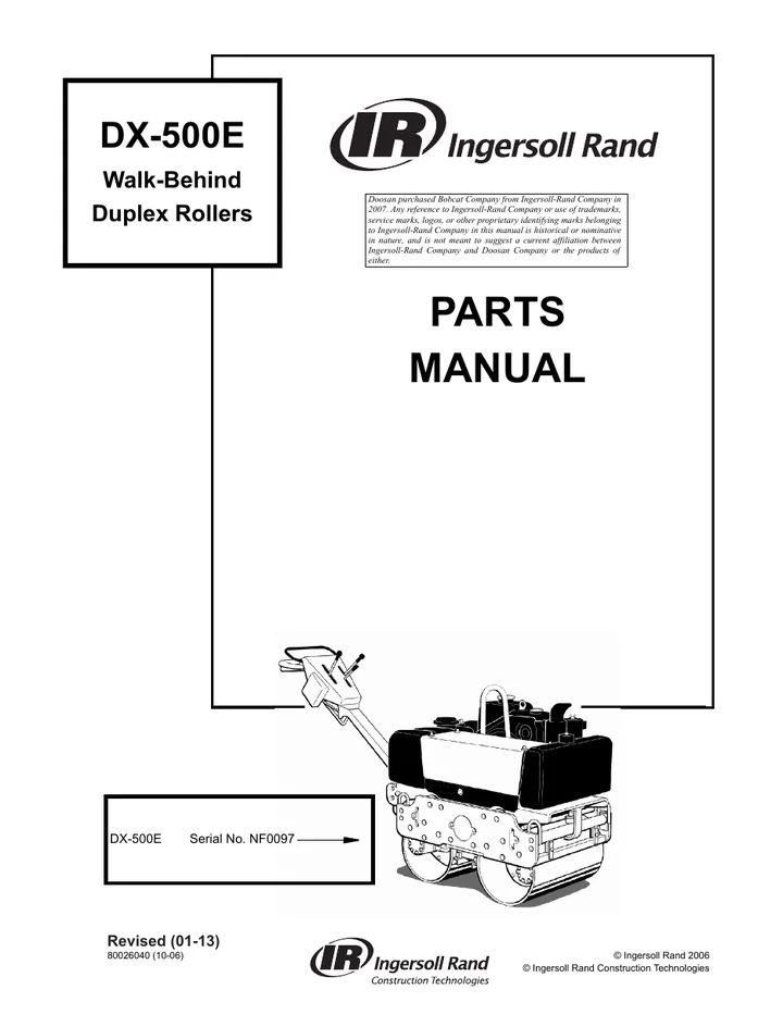 Doosan Portable Power DX-500E machine manual cover: doosan-dx-500e-parts-manual-80026040