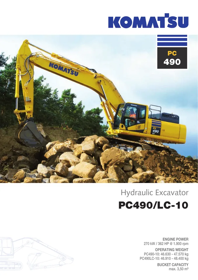 Komatsu PC490-10 machine manual cover: komatsu-pc490lc-10-pc490-10-17561f1798da-product-brochure