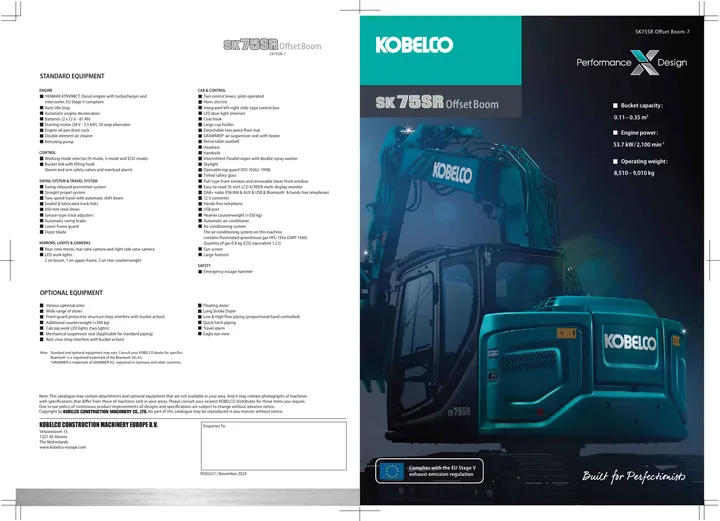 Kobelco SK75SR machine manual cover: Kobelco SK75SR Product brochure