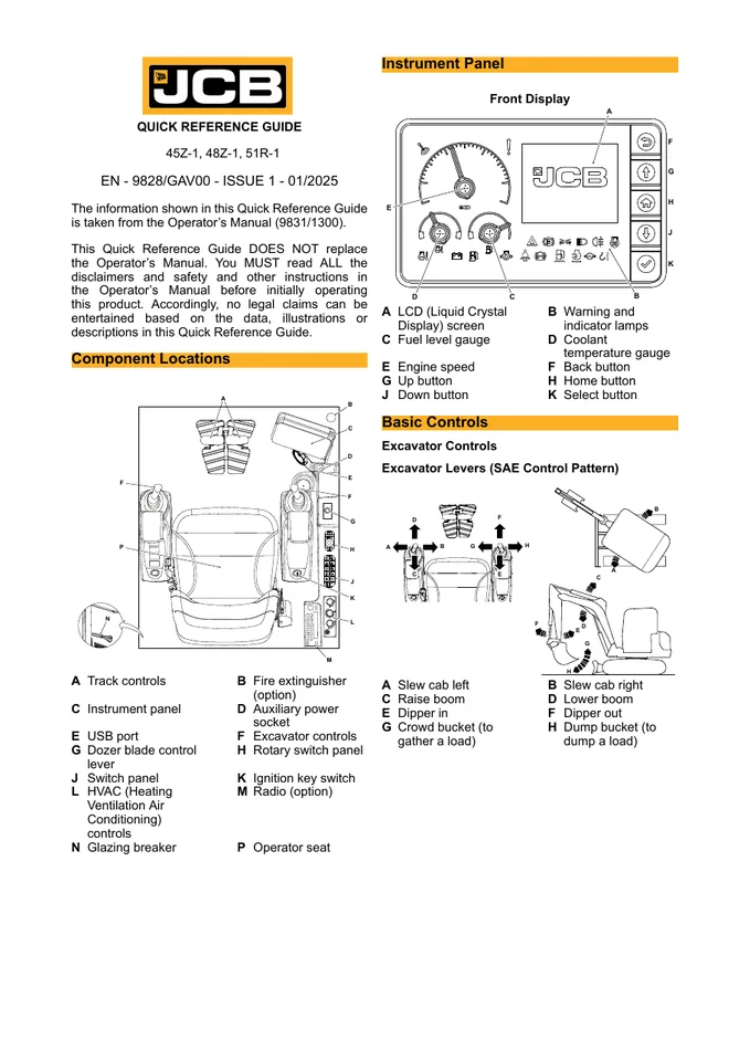 JCB 45Z-1 · 48Z-1 · 51R-1 设备手册外胶层