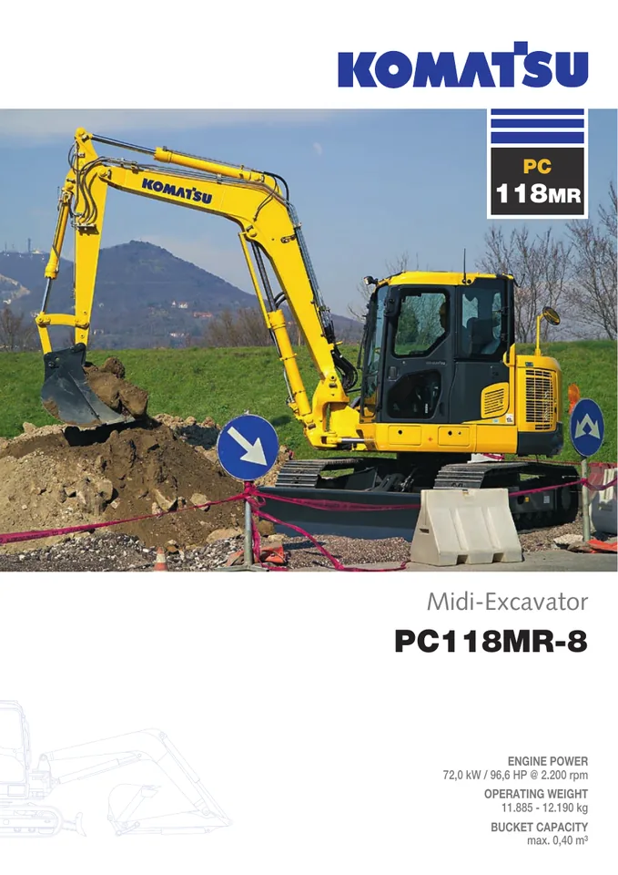 Komatsu PC118MR-8 machine manual cover: komatsu-pc118mr-8-df1ebcdae7f3-product-brochure