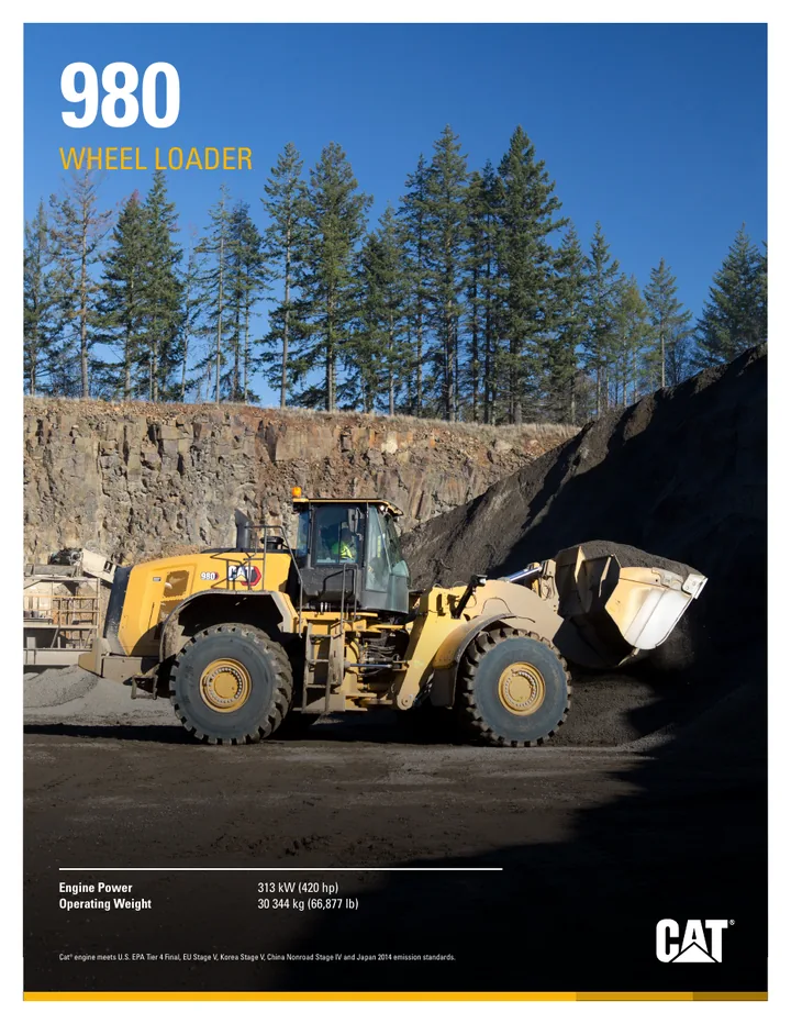 Caterpillar CAT®980 machine manual cover: Caterpillar CAT®980 Product brochure