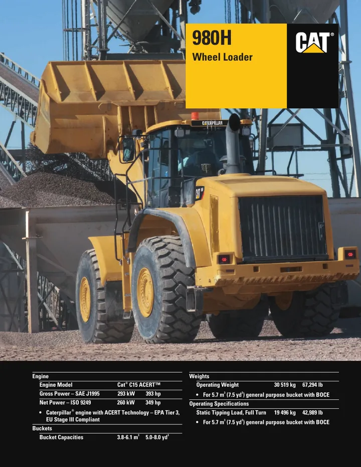Caterpillar CAT®980H machine manual cover: caterpillar-980h-product-brochure-c398060