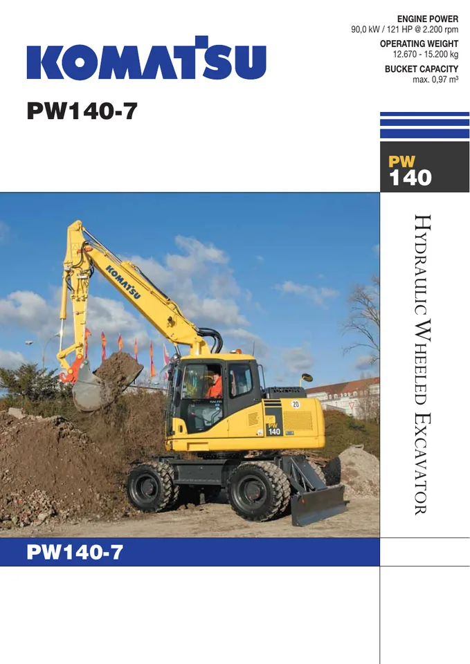 Komatsu PW140-7 machine manual cover: komatsu-pw140-7-d5ecf1e5c274-product-brochure